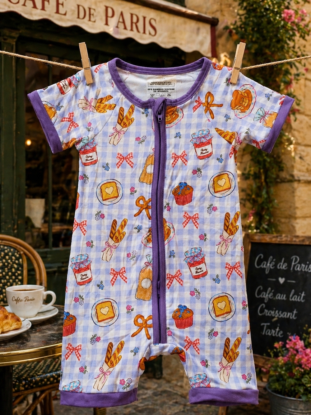 NWOT Purple Trim Girls' Short-Sleeve Bamboo Pajama Romper